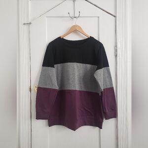 Crewneck Tri Colour Block Long Sleeve Sweater Purple Gray Black